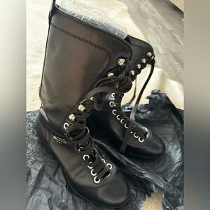Black Lace-Up Combat Boots - Women